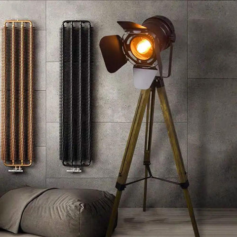 Vintage Black Wood Tripod Floor Lamp With Adjustable Height And Tilt Industrial Metal Nautical Style E26 Standing Corner Light