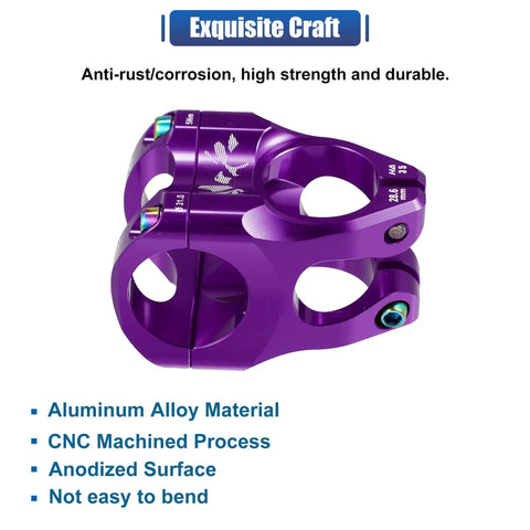 CNC Aluminum 35mm Mountain Bike Stem For 1 1 8 Inch Steering Tube Purple, anti-rust, with anodized surface and high durability