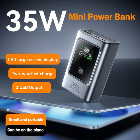 Rugged 35 Watt Fast Charging Power Battery Case With Type C And Usb Ports For Phones Laptops Hella Compact Build on a table.
