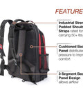 Side view of Welding Gear Backpack For Pros, All In One PPE And Electronics Storage, Rugged Ballistic Nylon Build with padded straps.