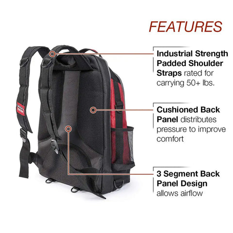 Side view of Welding Gear Backpack For Pros, All In One PPE And Electronics Storage, Rugged Ballistic Nylon Build with padded straps.