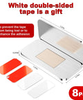 Tool Free No Drill Magnetic Cabinet Door Catch With Ultra Strong Adhesive For Kitchen Cupboard Wardrobe And RV Stainless Steel Latch 1.57 By 0.79 Inches Heavy Duty Closure Eight Pack with double-sided tape shown