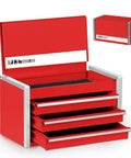 Portable Three Drawer Steel Tool Box Set In Red With Magnetic Tab Locking, open view showing drawers and stackable design.