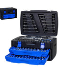 Durable Hand Tool Box With 266 Piece Universal Tool Set For Home And Garage, open showing organized tools and locking case