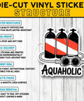 3 Piece Scuba Diving Sticker Set Dope With Funny Diver Nautical Decals Die Cut Waterproof For Laptops, featuring Aquaholic scuba tanks design.