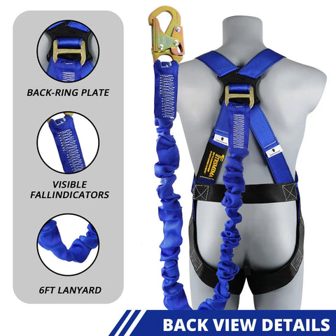 Heavy Duty Full Body Fall Arrest Safety Harness With Six Foot Shock Absorbing Lanyard Ansi Certified Construction Roofing Workhorse Built Tough For Real Deal Field Professionals