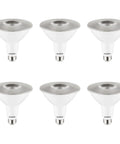 Six LED PAR38 Long Neck Spotlight Bulb 15W (100W Halogen EQ), 1200 Lumen, 40 Degree Flood Beam, E26 Base, displayed on a plain background.
