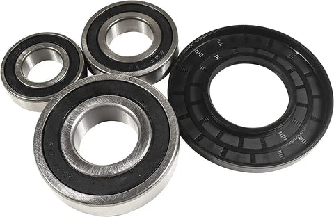 Heavy Duty Front Load Washer Tub Bearing And Seal Replacement Kit With Three Rock Solid Bearings And One Leak Proof Gasket For Ge Machines, featuring three steel bearings and one gasket.
