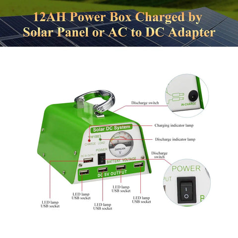 All In One Indoor Solar Lights Kit With Four LED Bulbs, 30W Solar Panel, 115Wh Backup Battery And Phone Charger, Off Grid