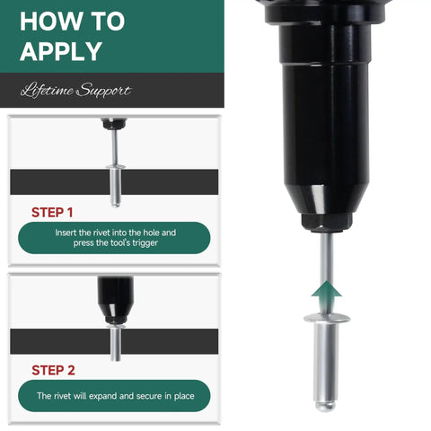 Instructions on using the 210 Piece Blind Rivet Kit Eight Sizes 1 Eighth And 3 Sixteenths Inch With Aluminum Grip And Steel Mandrel.