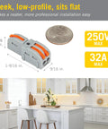 Hella Durable Modular Lever Wire Splitter Connectors For Quick Low Voltage Power Routing To Led Strips And Under Cabinet Install Smooth Operation Foolproof Grip Mechanism on kitchen countertop with dimensions.