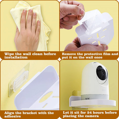 Step-by-step guide to installing 4 Pack Adhesive Wall Mounts For Security Cameras And Baby Monitors, Small White Shelf with IP Camera