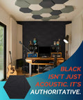 Amp Up Your Room Acoustics 42 Pack Hexagon Peel And Stick Acoustic Panels High Density Polyester Felt Foam Wall Tiles For Home Studio And Gaming Setup Crisp Clear Audio Vibes in a modern studio with hexagonal tiles.