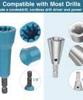 Two Pack Wire Nut Twister Set For Drill Chuck Quarter Inch showing blue and silver twisting tools compatible with most drills