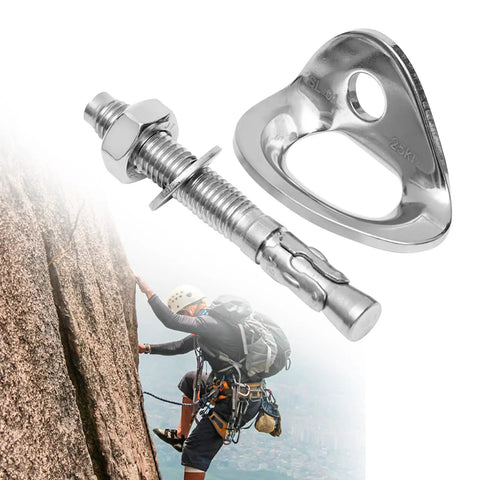Bulletproof Stainless Steel Climbing Anchor Bolt Set Of 8 With 25KN Load Rating For Three Eighth Inch Bolts rigged on outdoor climbing gear.