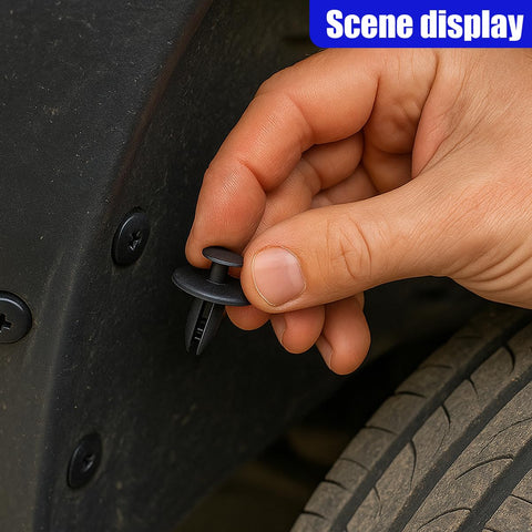 Universal 1240-Piece Car Push Retainer Clips And Fasteners Kit With 32 Sizes shown being used on a car fender