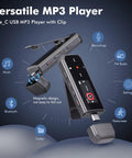 64GB Type C USB MP3 Player With Bluetooth 5.3 Clip On Portable Music Player showing features like FM radio and pedometer
