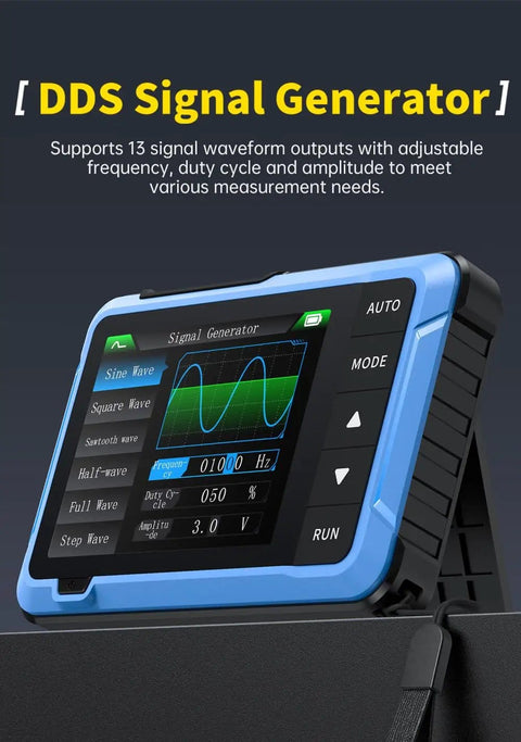 2In1 Portable Digital Oscilloscope And DDS Signal Generator with 10MHz Bandwidth, 2.8 inch TFT display showing a waveform