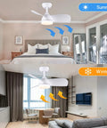 Dope 28 Inch Ceiling Fan With Lights And Remote Energy Efficient DC Silent Motor shown in bedroom and living room settings.