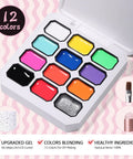 All In One 12 Color Patting Gel Polish Kit With Ombre Gel Palette Brush Silicone Patting Pen Nail Art Stickers And UV LED Curing For Gradient Nails Ideal For At Home DIY Manis displaying color options