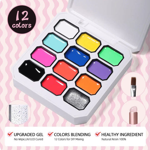 All In One 12 Color Patting Gel Polish Kit With Ombre Gel Palette Brush Silicone Patting Pen Nail Art Stickers And UV LED Curing For Gradient Nails Ideal For At Home DIY Manis displaying color options