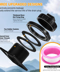 Stock Tank Drain Plug Kit Fits 50 70 100 150 300 Gallon Tanks Replacement Plug For 2 Inch Holes Compatible With Most Stock Tanks Easy Install Durable Waterproof Seal showing three upgraded designs with rubber gaskets and thread sealer.