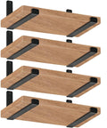 Matte Black J Lip Wall Shelf Brackets Hella Sturdy 8 Pack Industrial Rustic Farmhouse Floating Shelf Supports With All Hardware mounted with wooden shelves.