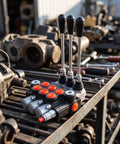 Heavy Duty Manual Hydraulic Directional Control Valve Block Featuring A Rock Solid Cast Iron Housing And Comfortable Lever Actuator for easy handling.