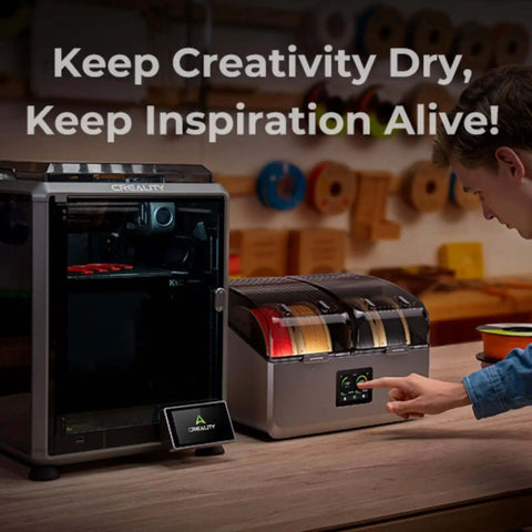 Four Spool Filament Dryer Box With Dual Heating Chambers And 200W PTC Rapid Heater, person operating the one button control