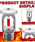 Heavy Duty 10 Pack Fire Sprinkler Heads Boasting 155F Upspray Shield And Straight Up Smooth Plug In Half Inch Threads For Any House Or Garage Guaranteed To Lock In Your Family Security With No Sweat Setup Every Single Time: copper fire sprinkler head with red glass for visibility.