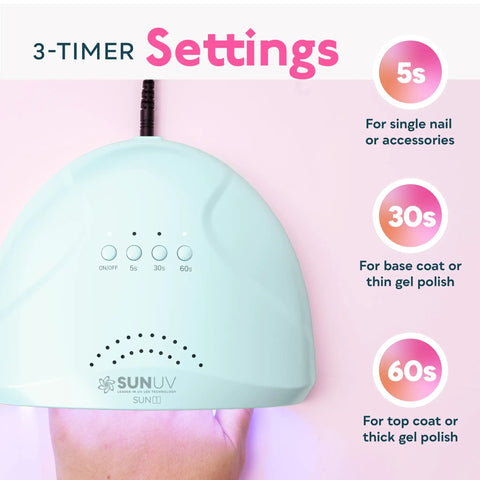 UV LED Nail Lamp For Gel Polish With Auto Sensor And 3 Timer Settings Pro Grade Nail Dryer showing timer buttons