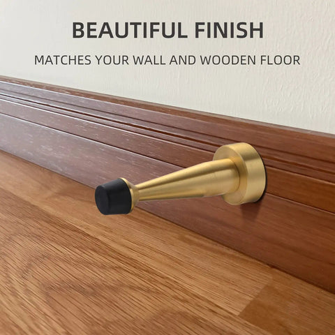 Solid Brass Door Stop With Rubber Bumper Tip, Heavy Duty Door Protector And Wall Guard In Brushed Gold Finish, Decorative Yet Sturdy