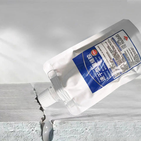 Heavy Duty Roof Sealant And Crack Patch For Asphalt Shingles And Metal Roofs Creates An Instant Watertight Barrier on a crack in concrete.
