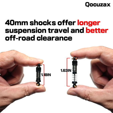 1/24 RC Crawler Shocks Upgrade Kit With 40mm Big Bore Oil Shock Absorbers For SCX24 FCX24M, showing two shock sizes