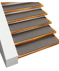 Skid Resistant Carpet Stair Treads Set Of 15 In Gray With Non Slip Rubber Backing 8 Inches By 23.5 Inches Easy Install Stairs Runners For Home And Pets on wood steps