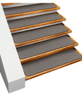 Non Slip Carpet Stair Treads Set Of 15 In Gray 8 By 27 Inches Rubber-Backed installed on wooden stairs