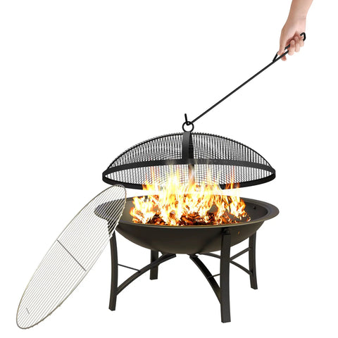 Outdoor Wood Burning Fire Pit With Cooking Grate Spark Screen Cover Log Grate And Poker For Camping Beach Bonfires And Backyard BBQs