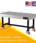 Heavy Duty 72 Inch Mobile Welding Station Built Tough With Locking Swivel Casters And Dead Nut Precision Holes Powder Coated Shop Table Made In Usa, shown with dimensions 72"x36".