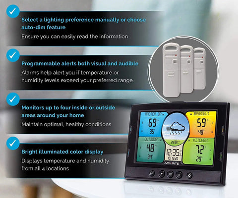 Multi Room Weather Station With Wireless Indoor Outdoor Thermometer And Digital Color Display With Weather Forecaster
