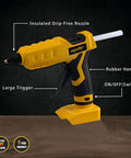 Cordless Hot Glue Gun For Arts And Crafts And DIY, Dewalt 20V Battery Compatible, full size with insulated nozzle and rubber handle