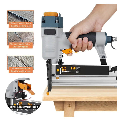 Reliable Pneumatic Brad Nailer Gun With Precision Depth Trigger Feather Touch Ergonomics Built To Crush Carpentry And Upholstery Jobs Without Breaking A Sweat