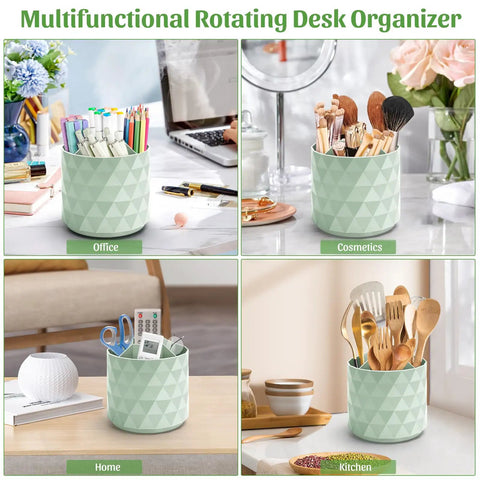 Sparkling Diamond Desk Organizer With 360 Rotating Pen Holder Dope Five Compartment Pencil Cup Storage Box Caddy For Office School Home And Art Supplies In Green