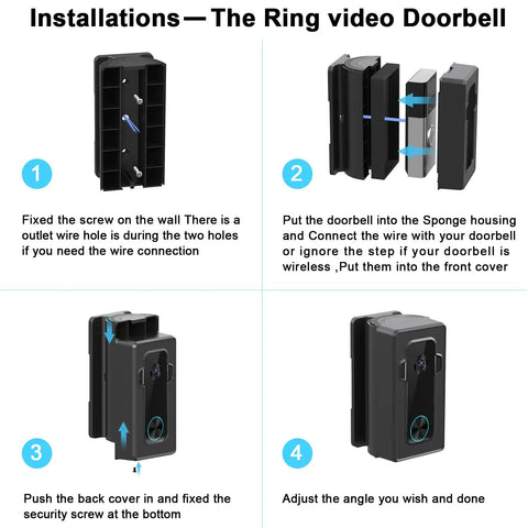Installation steps for Anti Theft Video Doorbell Corner Mount With Adjustable Angle And Secure Mounting Bracket.
