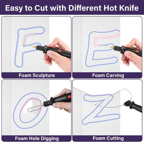 4 In 1 Foam Cutter Set With 18W High Power Electric Styrofoam Cutter Kit demonstrating foam carving and cutting techniques.