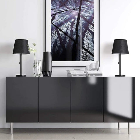 Modern Black Bedside Lamps Two Pack for Bedroom and Living Room With Pull Chain Switch on black cabinet decor
