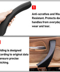 Door Handle Cover Set 6 Piece For BMW 3 Series E90 E91 E92 E93 2006 To 2011, easy install snap-on black cover shown in hand and on door.