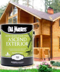 Clear Water Based Wood Finish Satin Matte Gallon 71001 in front of wooden house