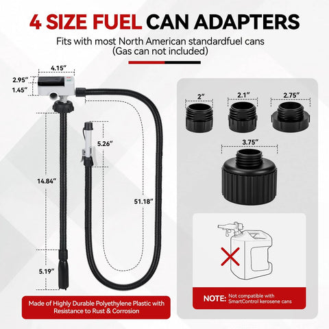 Battery Powered Fuel Transfer Pump With Auto Stop, Portable Electric Gas Can Pump Transfer With 51 Inch Hose And 4 Adapters For Gasoline Diesel Water
