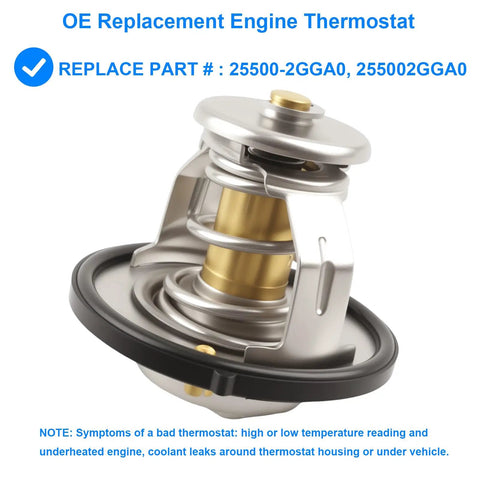 Engine Thermostat Replacement 25500 2GGA0 for Hyundai Kia 2.4L cars with gasket, close-up view.