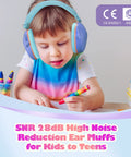Child wearing Kids Noise Cancelling Headphones With Up To 29dB Noise Reduction, Soft Headband, focused on coloring.